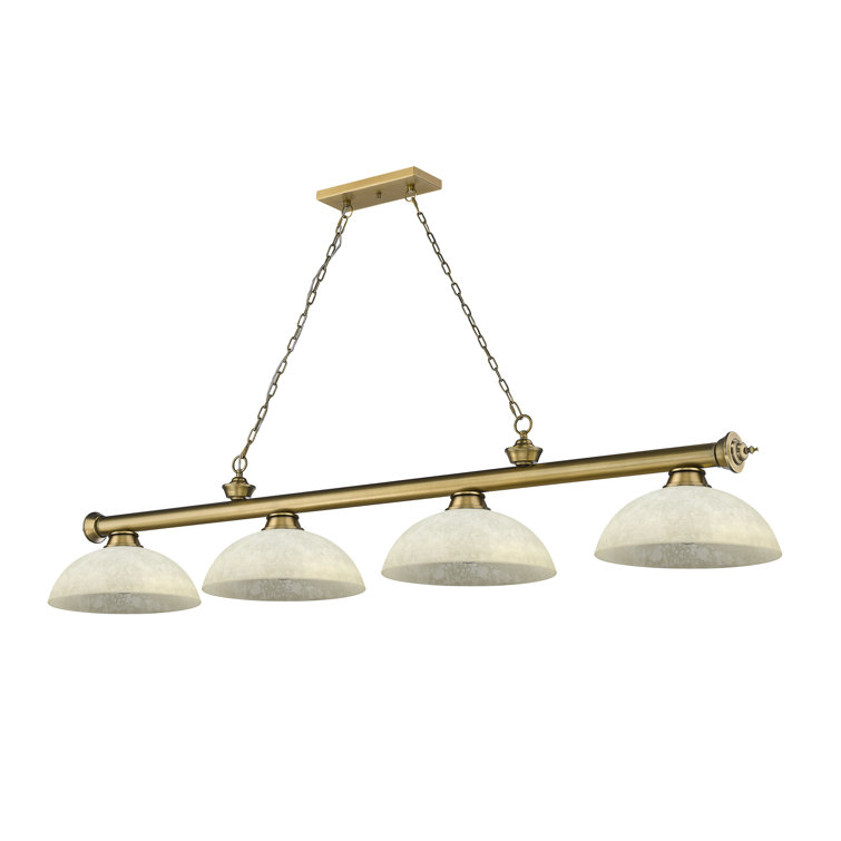 Elegant Brass 4-Light Billiard Pendant with Golden Mottle Shades