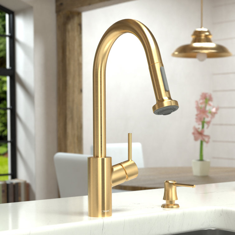 Modern Nickel Pull-Out Spray Kitchen Faucet in Steel Optik