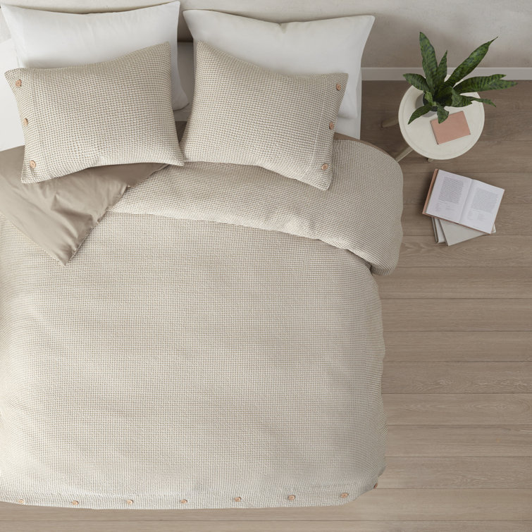 Full Tan Microfiber Waffle Weave Comforter Set