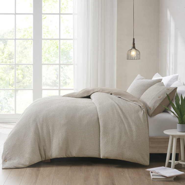 Full Tan Microfiber Waffle Weave Comforter Set