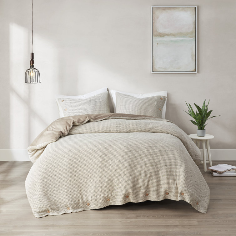 Full Tan Microfiber Waffle Weave Comforter Set