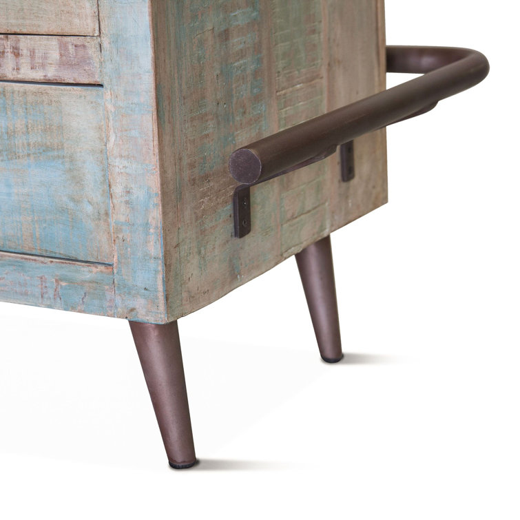 Teak and Iron Coastal Home Bar with Storage