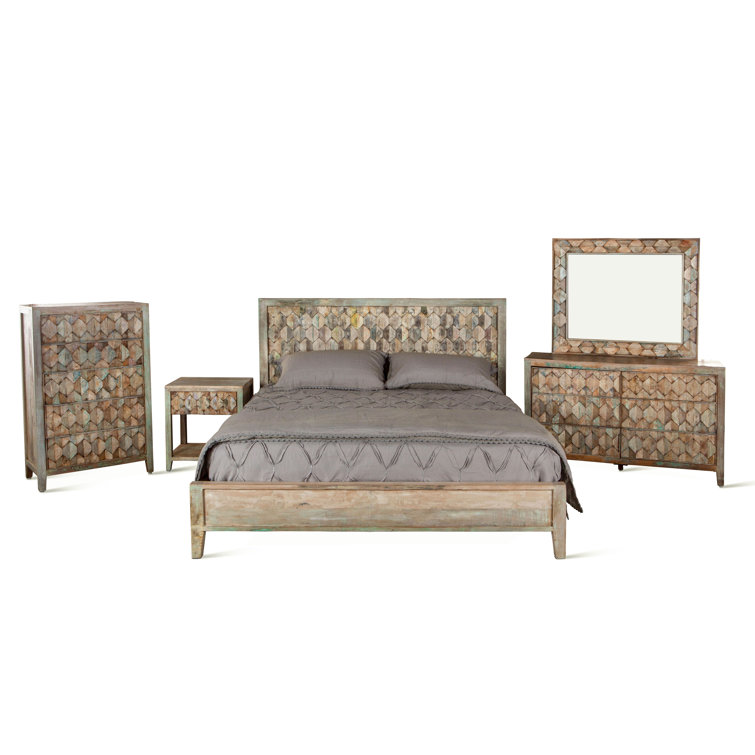 Queen Vintage Teal Reclaimed Teak Wood Bed Frame