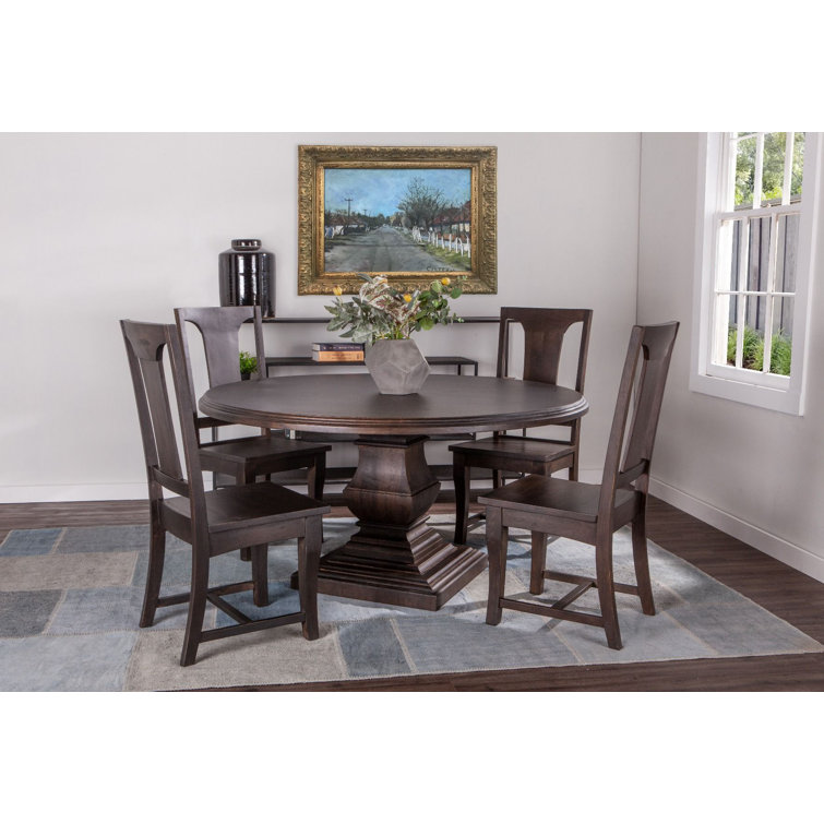 Vintage Brown Round Mango Wood Pedestal Dining Table