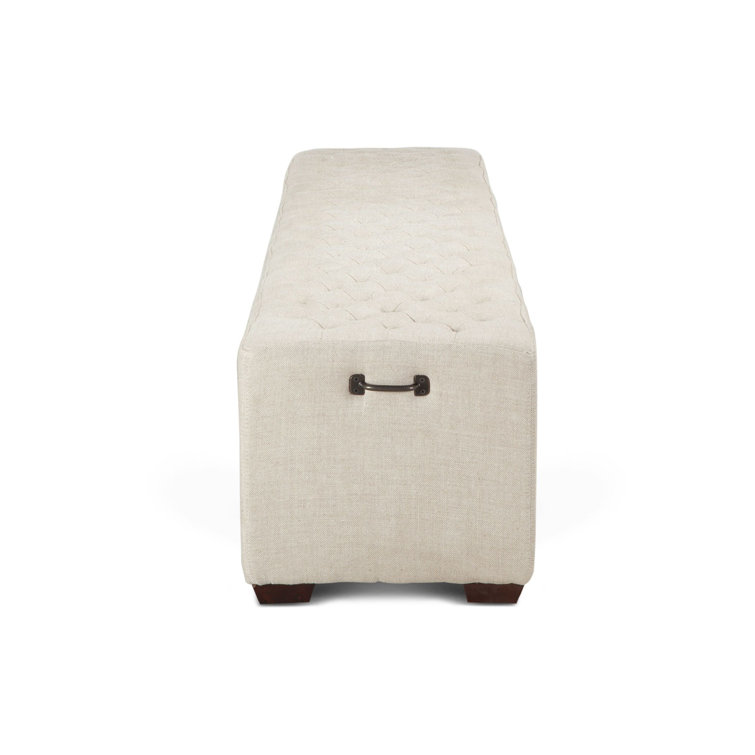 Arabella Beige Upholstered Bench with Antique Bronze Handles