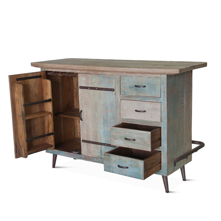 Teak and Iron Coastal Home Bar with Storage