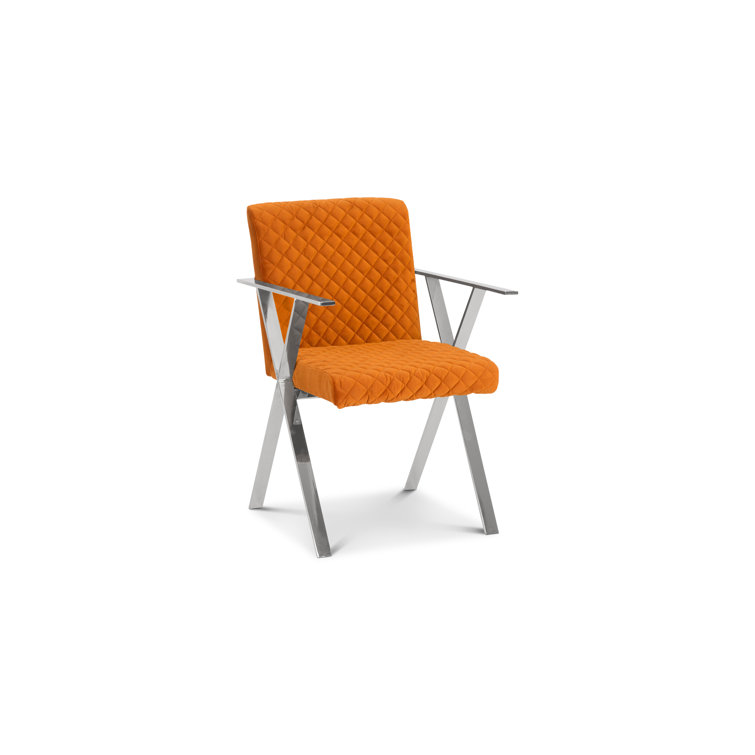 Allure 24'' Silver Metal and Orange Velvet Upholstered Arm Chair