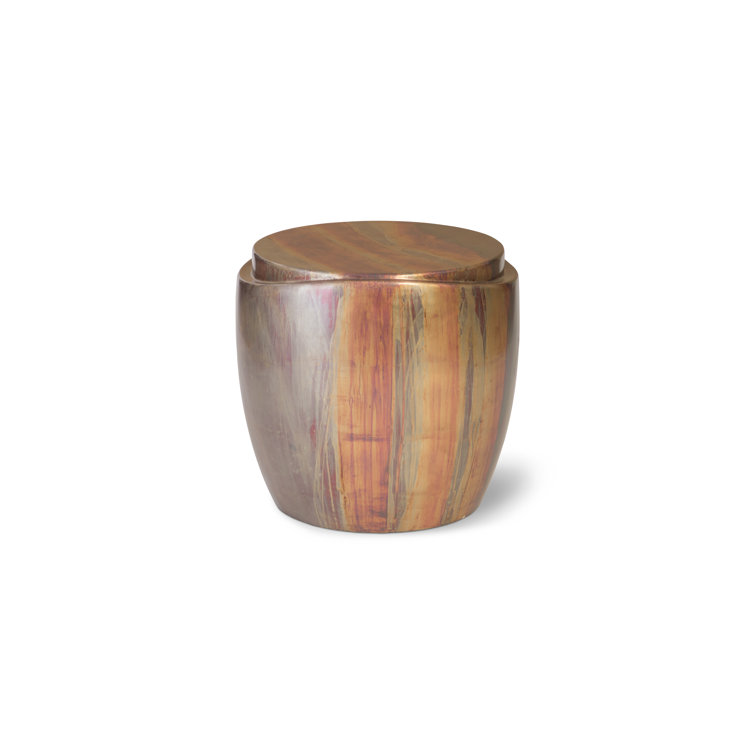 Copper Patina Round Resin Drum End Table