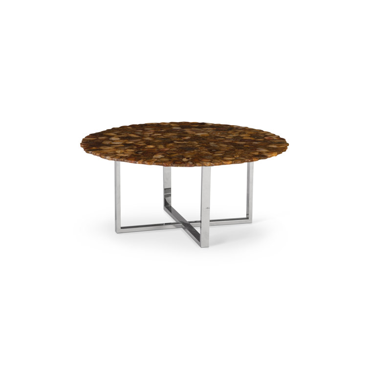 Contemporary Agate-Inspired Round Coffee Table in Brown and Silver