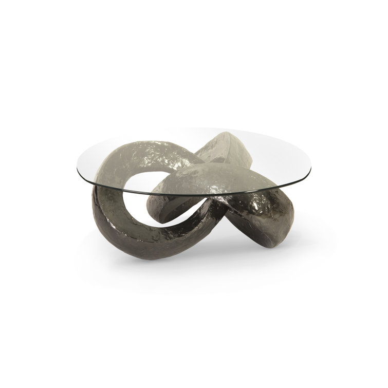 Contemporary Trifoil Round Coffee Table in Liquid Silver with Glass Top