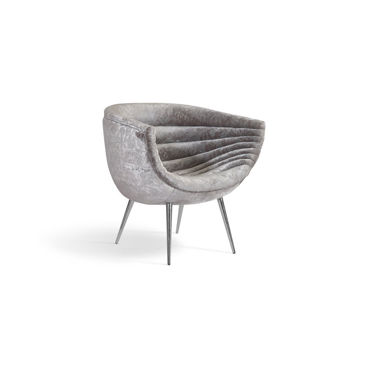 Contemporary Gray Velvet Barrel Accent Chair with Metal Legs
