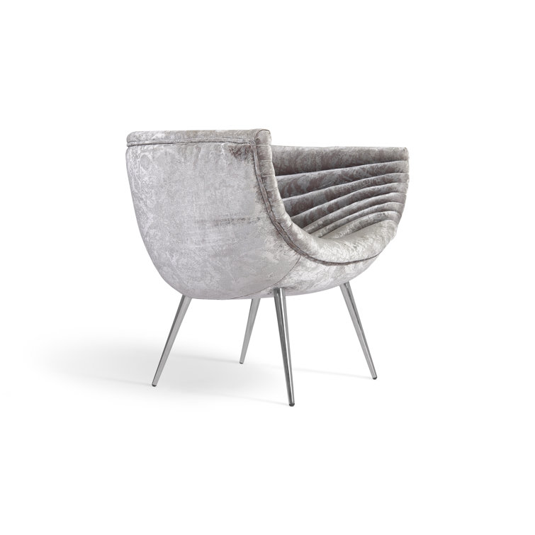 Contemporary Gray Velvet Barrel Accent Chair with Metal Legs