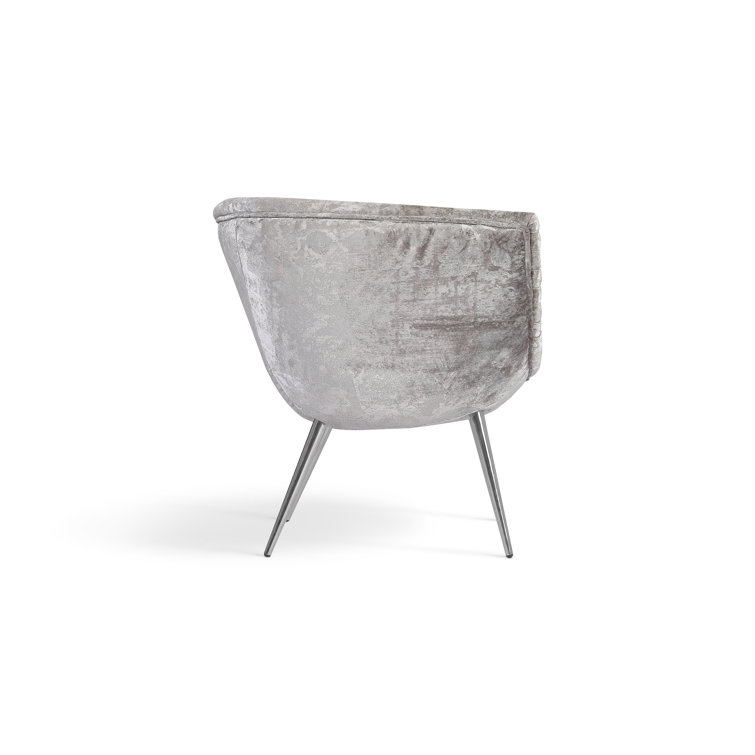 Contemporary Gray Velvet Barrel Accent Chair with Metal Legs