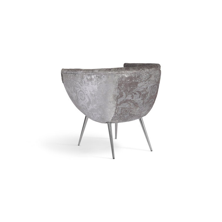 Contemporary Gray Velvet Barrel Accent Chair with Metal Legs