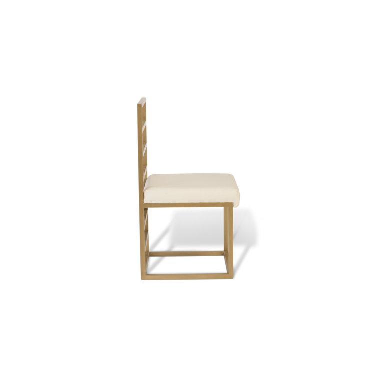 Contemporary Natural Wood and Brass Slat Side Chair