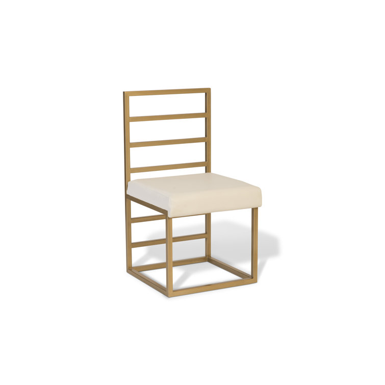 Contemporary Natural Wood and Brass Slat Side Chair