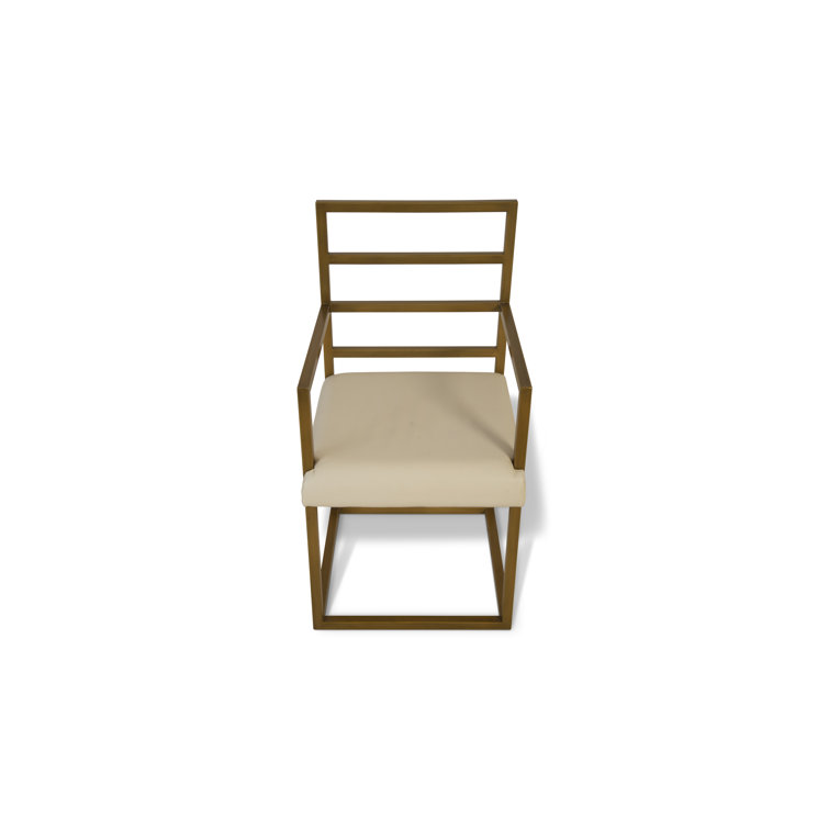 Contemporary Natural Wood and Brass Slat Side Chair