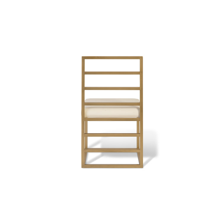 Contemporary Natural Wood and Brass Slat Side Chair