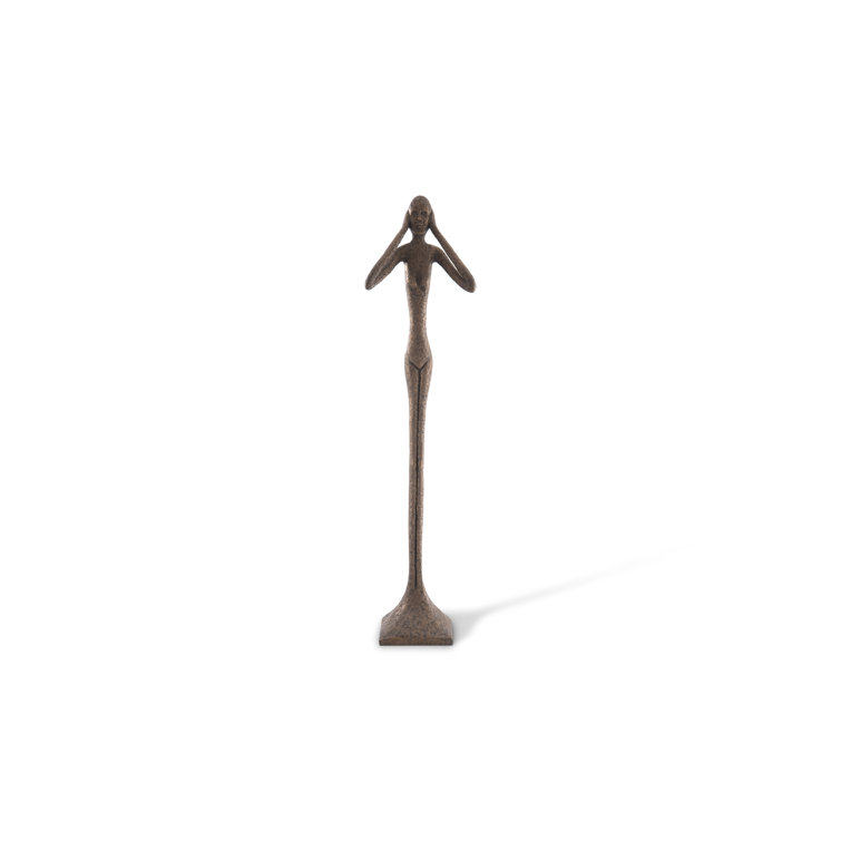 Contemporary Bronze Finish Hear No Evil Slender Statue, 81"