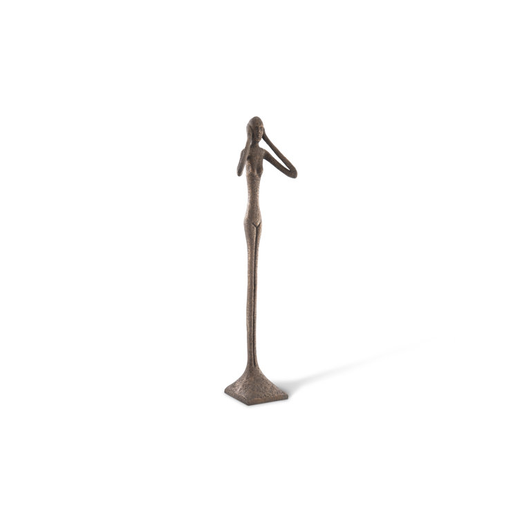 Contemporary Bronze Finish Hear No Evil Slender Statue, 81"