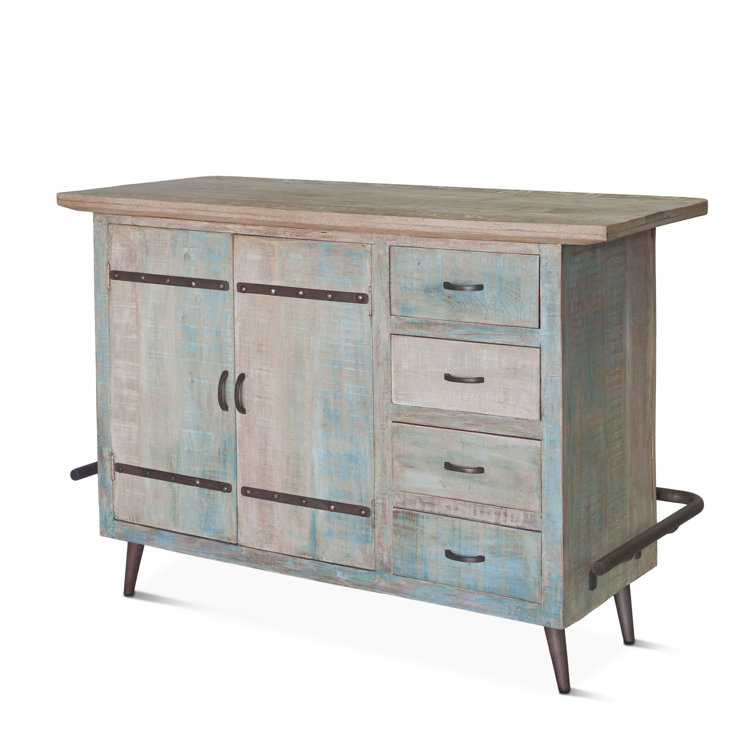 Teak and Iron Coastal Home Bar with Storage
