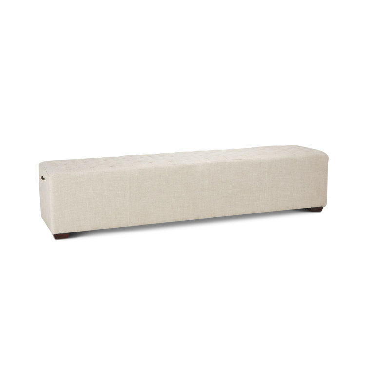 Arabella Beige Upholstered Bench with Antique Bronze Handles