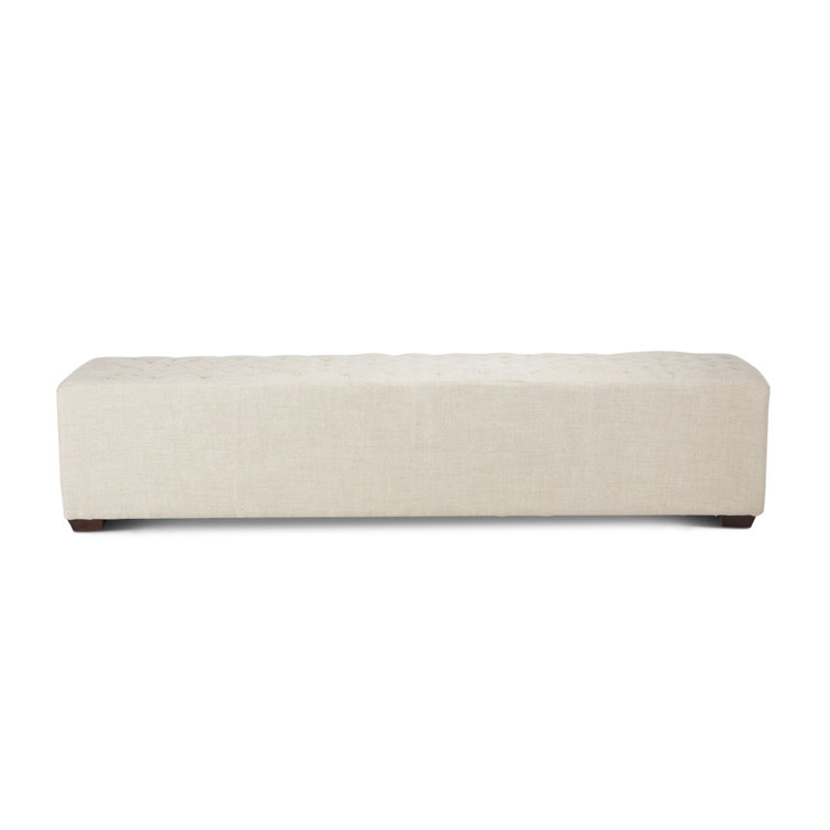 Arabella Beige Upholstered Bench with Antique Bronze Handles