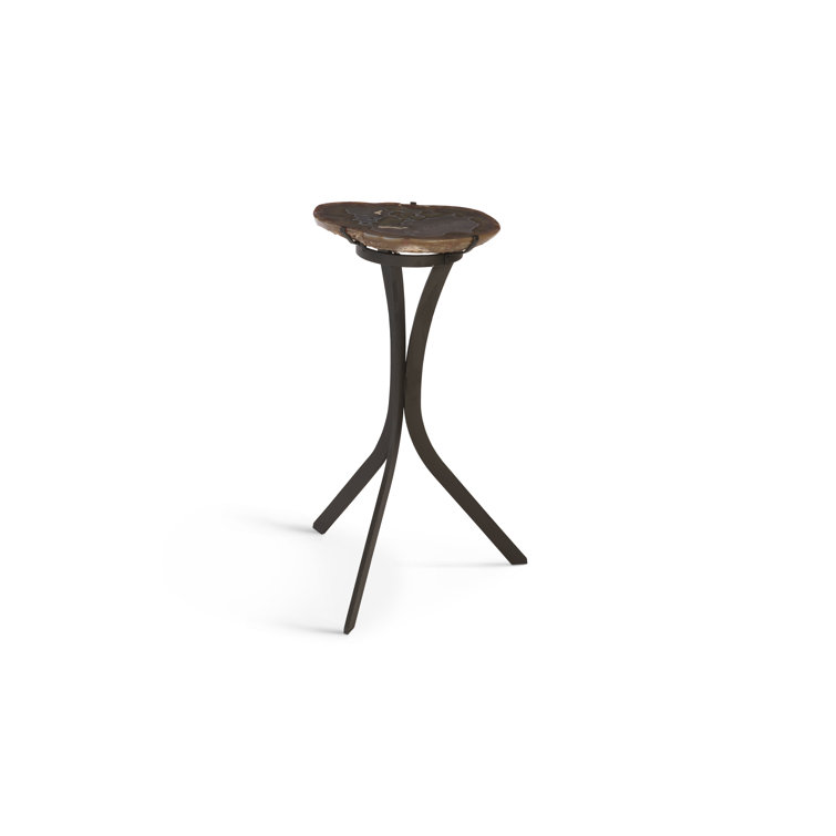 Transitional Agate & Iron Round End Table in Black/Brown