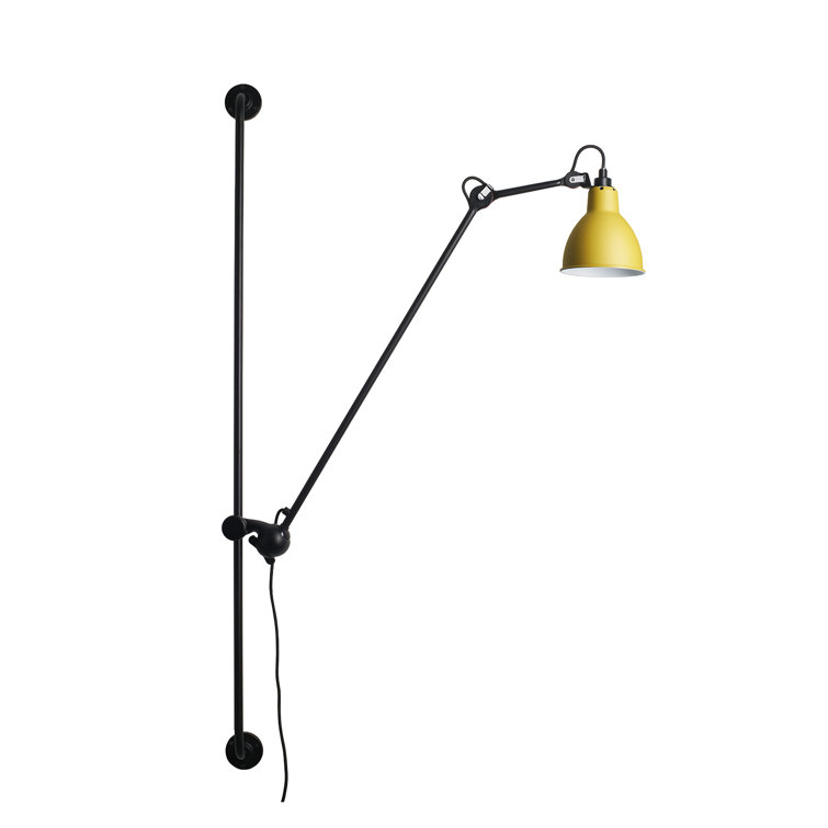 Matte Black Adjustable Swing Arm Sconce with Yellow Shade