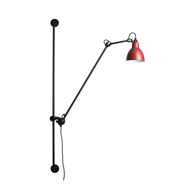Black and Red Steel Swing Arm Wall Sconce with Round Shade