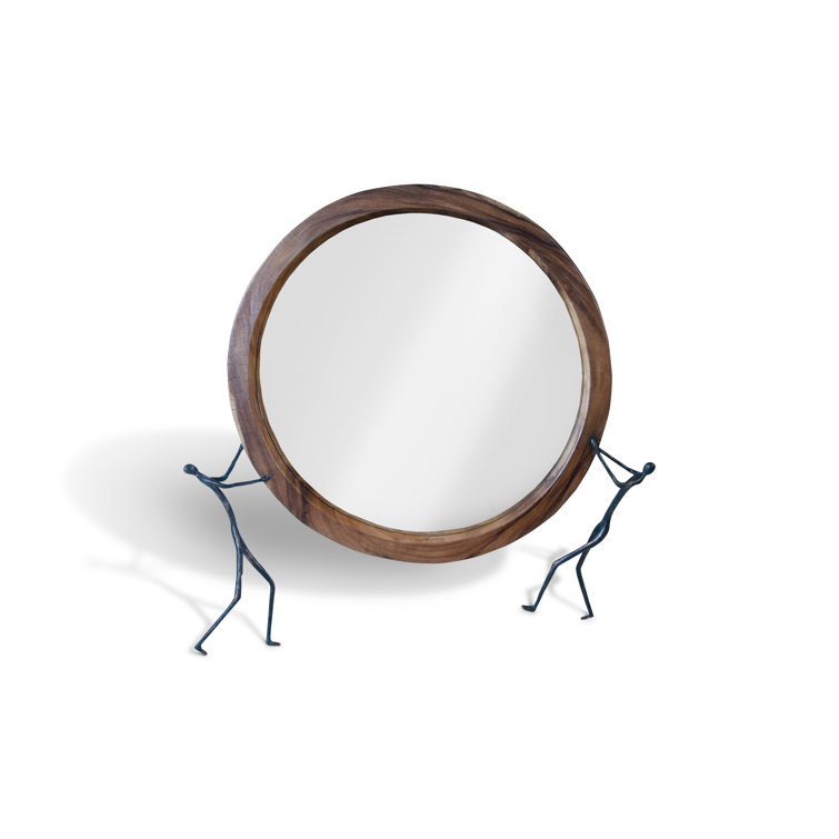 Transitional Atlas Round 44" Bronze Chamcha Wood Accent Mirror
