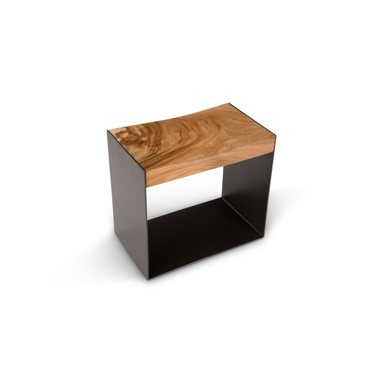 Black and Brown Metal and Wood Accent Stool