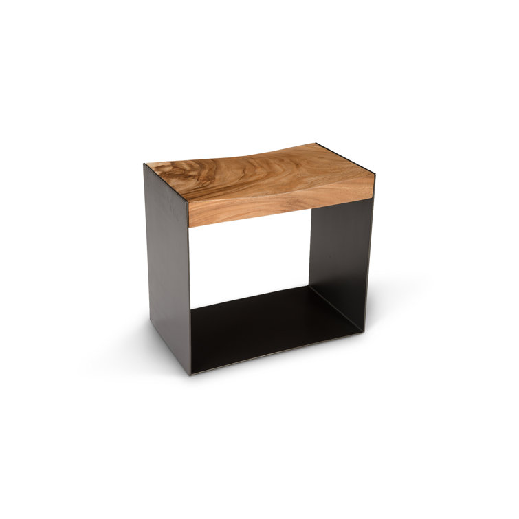 Black and Brown Metal and Wood Accent Stool