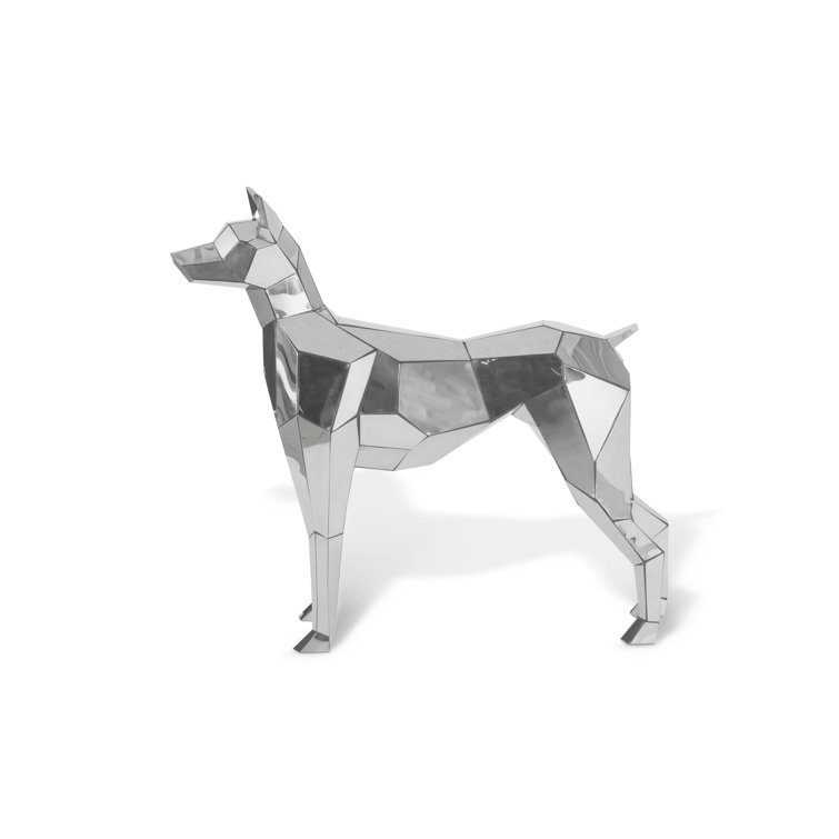 Contemporary Modern Silver Dog Metal Statue 41"
