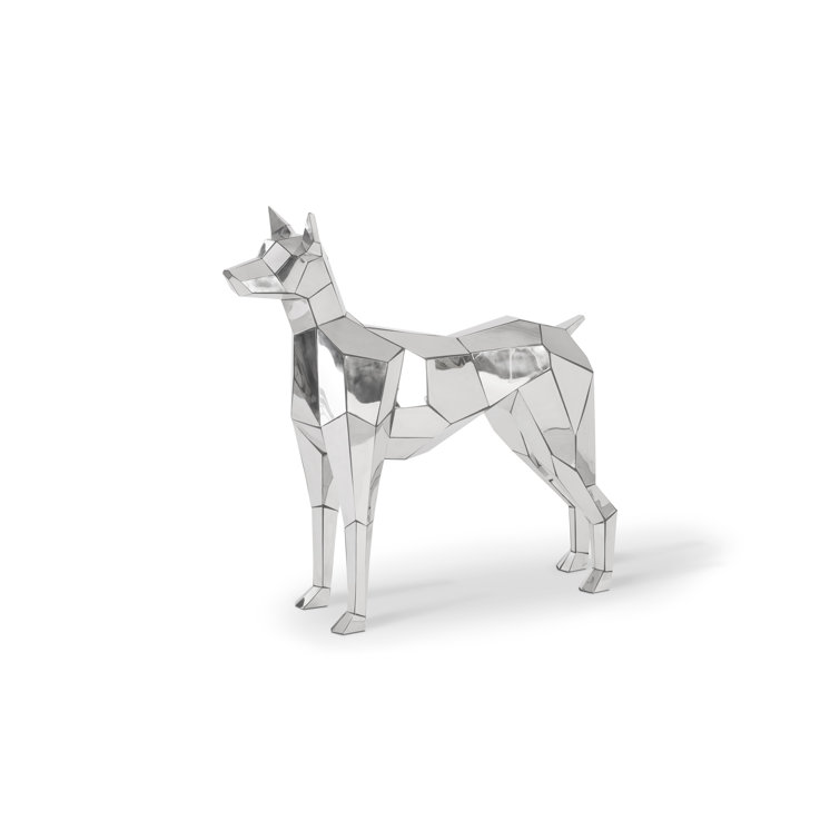 Contemporary Modern Silver Dog Metal Statue 41"