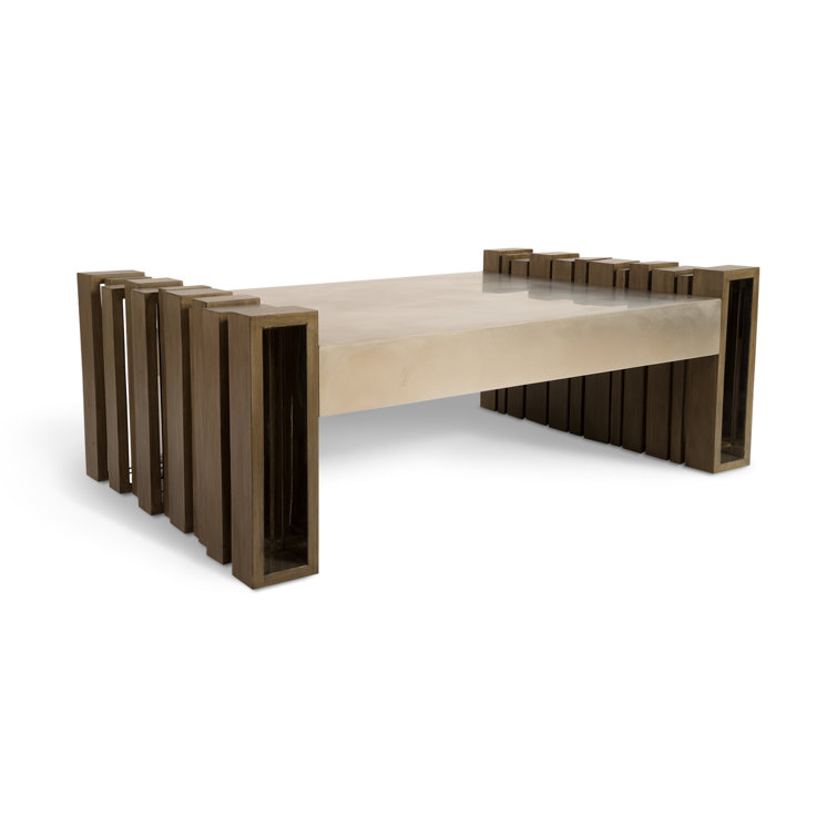 Contemporary 48" Brown and Silver Wood-Metal Rectangular Coffee Table