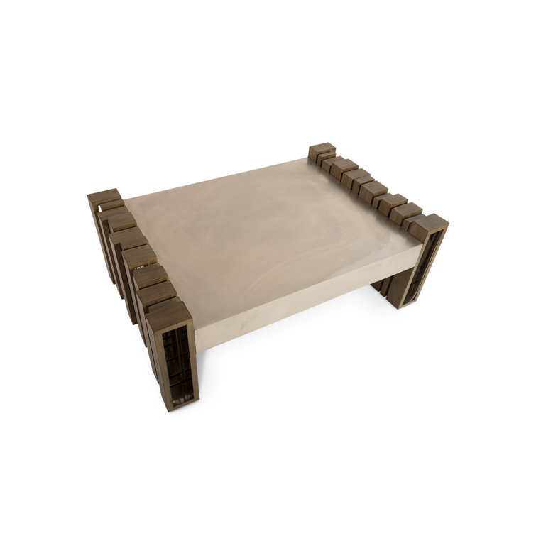 Contemporary 48" Brown and Silver Wood-Metal Rectangular Coffee Table