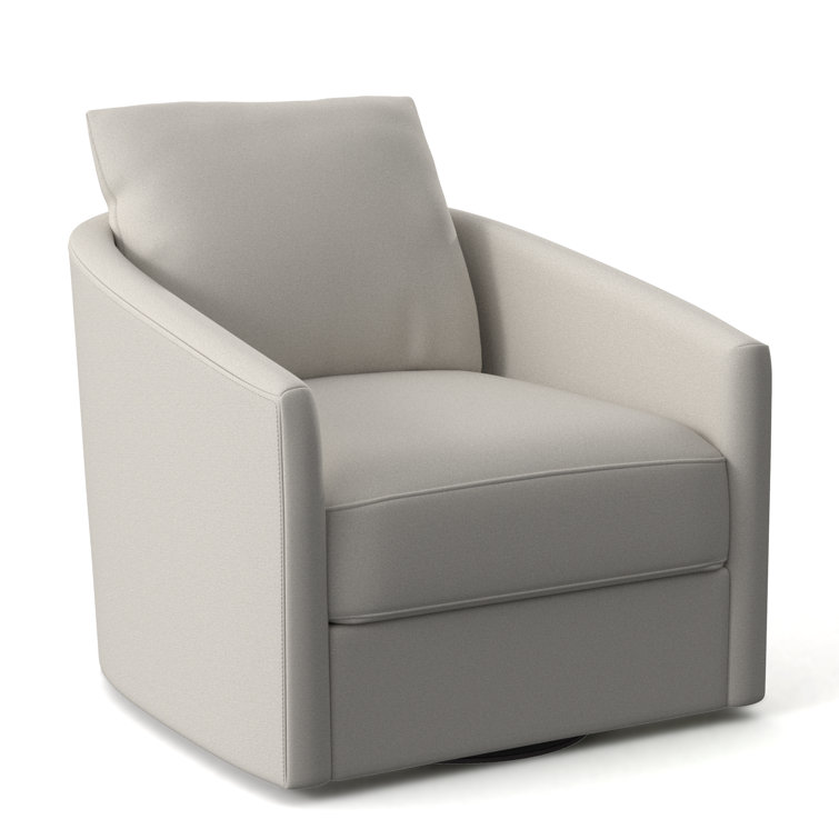 Taupe Leather Swivel Barrel Chair with Manufactured Wood Frame