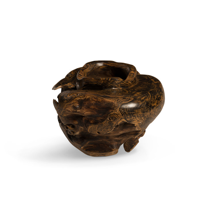 Handcrafted Black and Brown Teak Root Planter