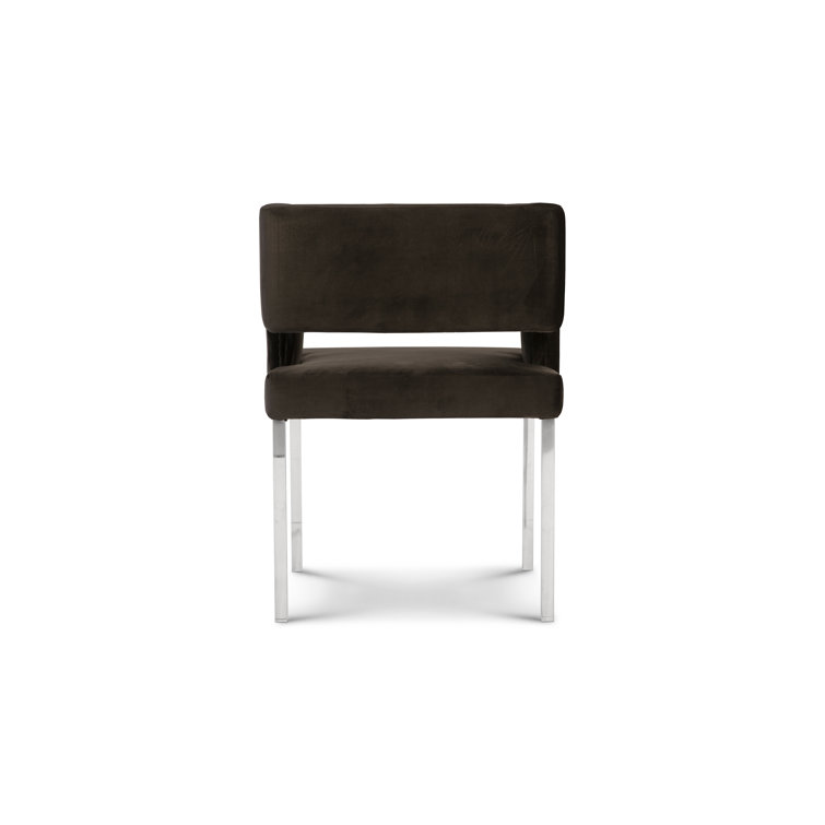 Modern Black Velvet Upholstered Arm Chair with Silver Metal Legs