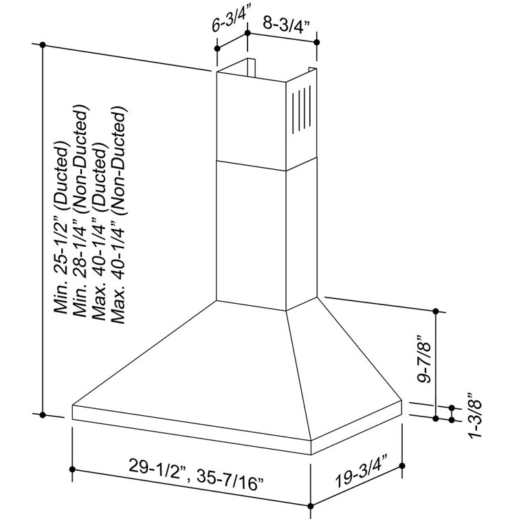 36-Inch Stainless Steel Convertible Wall-Mounted Range Hood