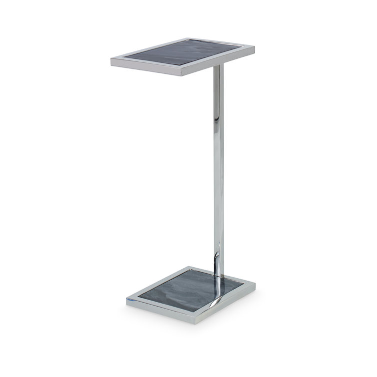 Gray and White Stone Polished Nickel Spot Table