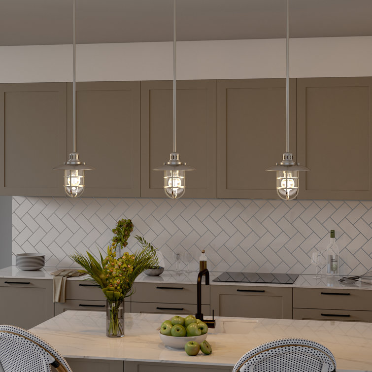 Coastal Brushed Nickel Globe Pendant Light with Glass Shade