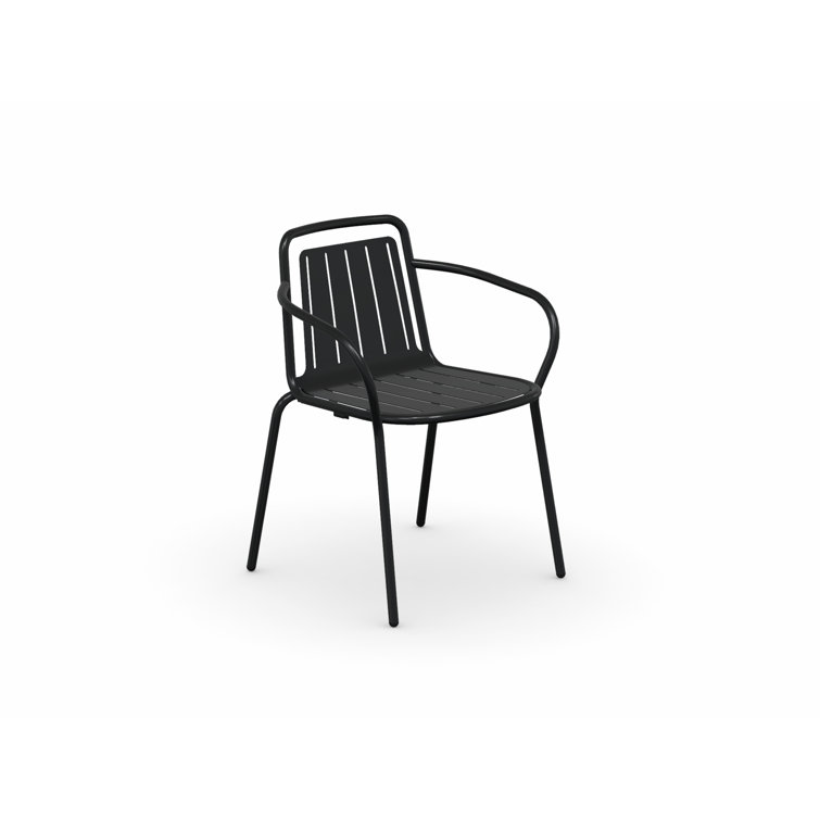 Matt Black Metal Outdoor Armchair Stackable Design