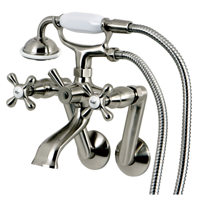 Brushed Nickel Wall Mount Clawfoot Tub Faucet with Hand Shower