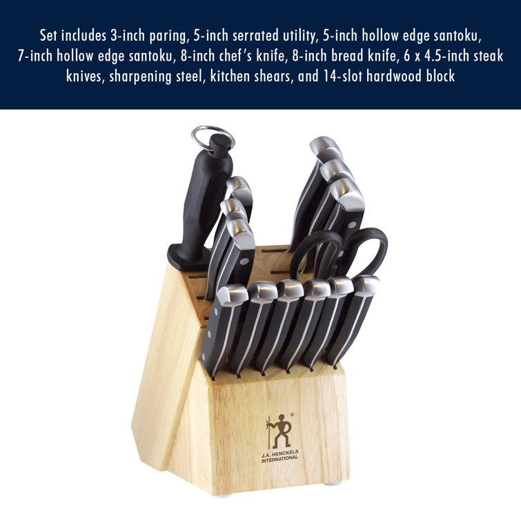 HENCKELS Statement 15-Piece Kitchen Knife Set with Block, Chef Knife, Steak Knife set, Kitchen Knife Sharpener, Light Brown, Stainless Steel