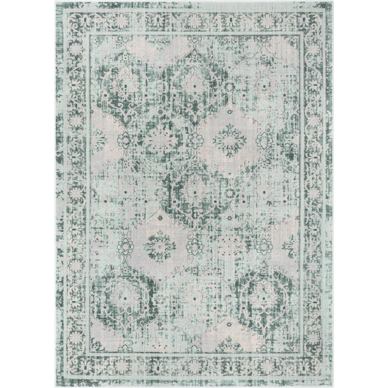 Teal and Beige Distressed Oriental Area Rug 7'10" x 10'6"
