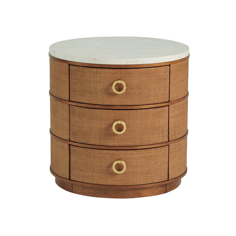 Contemporary Brown & White Marble-Top Round Storage Table
