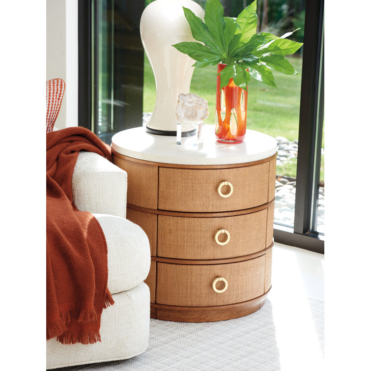 Contemporary Brown & White Marble-Top Round Storage Table