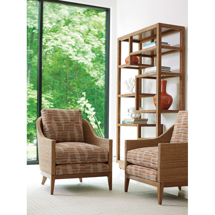 Bryce Brown Wood Raffia Etagere with Asymmetrical Shelves